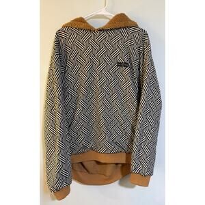 USA Palm Reversible Sherpa Hoodie Large Brown Geometric Fleece Pullover